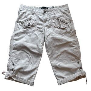 Vintage Gasoline Capri Pants Y2K Utility Cargo Capris White Pocket Low Rise